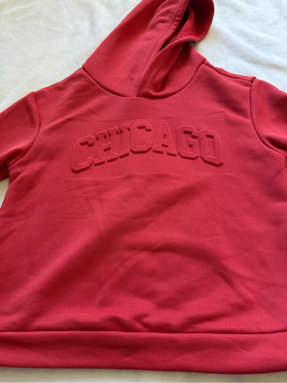 SHEIN Red Kids Hooded Sweatshirt with Raised 'Chicago' Applique
